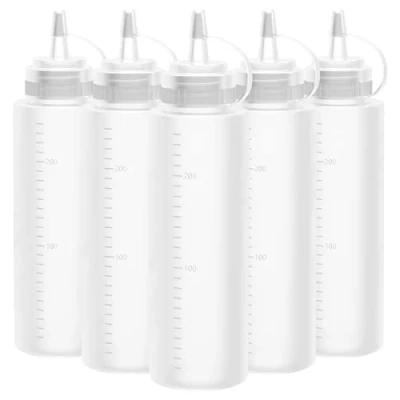 Imagen de Lestiven Squeeze Bottle, 5 Pcs 250ml 8oz Botella de Salsa, Dispensador Botellas Plástico Ninguna Fuga, Sin BPA, para Condimentos, Salsa Tomate, Mostaza, Mayonesa, Picante