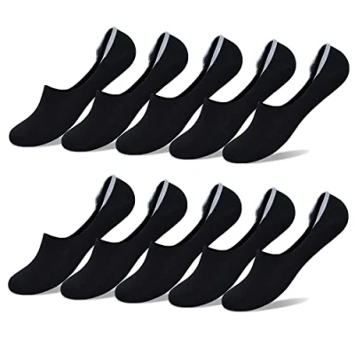 Imagen de YouShow Calcetines Mujer Hombre 10 Pares Invisibles Algodón Antideslizante Algodon Silicona (Negro, 39 42)