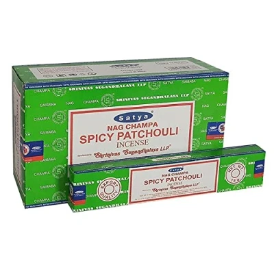 Imagen de Satya Varillas de incienso 12 paquetes 15 g cada uno con 180 palillos patchouli.