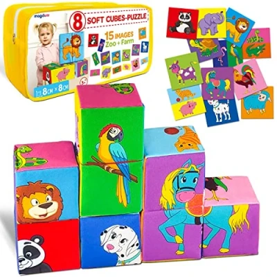 Imagen de magdum Bloques construccion niños Bebe Cubos apilables sensoriales Juguetes Bebes 1 año Suaves de construcción Rompecabezas