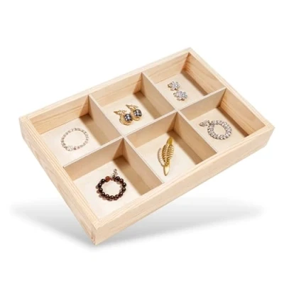Imagen de Creative DECO Pequeña Llana Bandeja Madera 6 Compartmientos 27,5 x 18 4 cm (+/ 0,5cm) Vitrina Coleccionista Figuras Joyería, Objetos de Valor, Juguetes y Herramientas