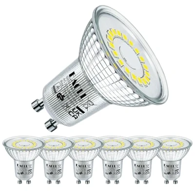 Imagen de EACLL Bombillas LED GU10 Blanco Frio, 4.8W Equivalente 75W Halógena, Pack de 6, Focos Sin Parpadeo AC 230V, 6400K 585 Lúmenes 120 Spotlight, Lámpara Reflectora no Regulable