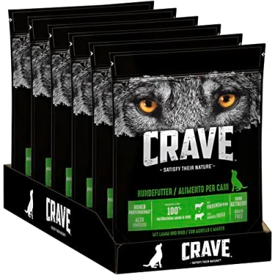 Imagen de CRAVE Alimento seco Premium con Cordero y Ternera para Perros, sin Cereales, Adultos, Alto Contenido en proteínas, 6 x 1 kg