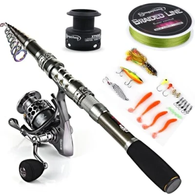 Imagen de Sougayilang Pesca Rod Combos con telescópico caña de Pescar Spinning Carretes Bolsa Transporte para Viajes Agua Salada Dulce Pesca, 2.7M/8.86FT, Fishing Full Kits Without Carrier Case