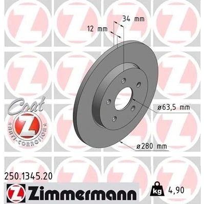Imagen de ZIMMERMANN COAT Z 250.1345.20 Disco de freno 280 12 5/5 5 108 macizo revestido FORD: MONDEO 3 Stufenheck, 3, Kombi