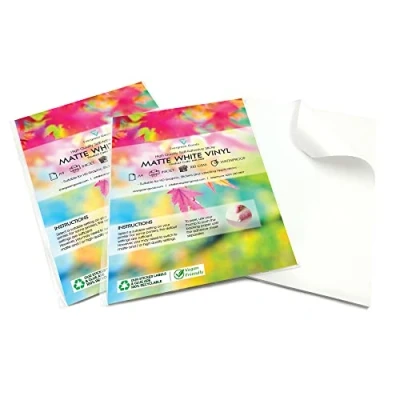 Imagen de Evergreen Goods 40 hojas de etiquetas adhesivas vinilo blanco mate, A4, impermeables, imprimibles, autoadhesivas, compatibles con Cricut y Silhouette