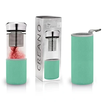 Imagen de Creano &quot;Teamaker&quot; Botella de Vidrio con Tamiz para Té Auelto incl. Bolsa Neopreno 400ml (Turquesa)
