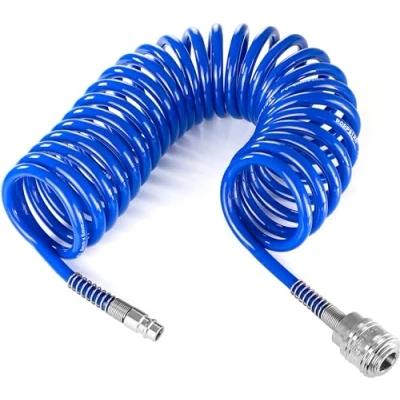 Imagen de Poppstar manguera espiral 5 metros de PU (5mm x 8mm diámetro) compresor aire con protección contra dobladuras y acoplamientos rápidos 7,2 DN
