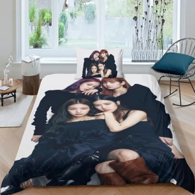 Imagen de Blackpink Juego De Fundas Nórdicas Ropa Cama, Cremallera Oculta, Microfibra Suave Edredón Single（135x200cm）