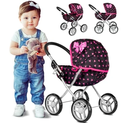 Imagen de Kinderplay Cochecito de Juguete, bebé, para muñeca muñeca, Mango 56 cm, con Agarre Suave, construcción Ligera y Estable, Cochecito, KP0280R