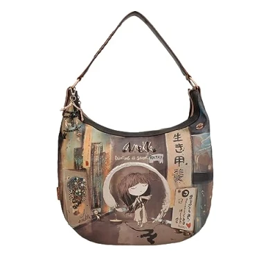 Imagen de Anekke Bolso Ovalado de Mujer Grande Polipiel con Asa Hombro y Cierre Cremallera Shoen Accesorios Complementos Medidas 36x36x11 cm