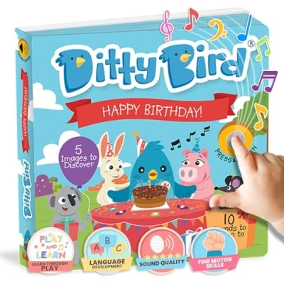 Imagen de Ditty Bird Happy Birthday: Mi Primer Juguete con Sonido Interactivo para bebés 10 Botones Escuchar. Juego Educativo bilingüe. ¡Regalo de cumpleaños Empezar a Aprender inglés!