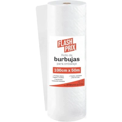Imagen de FLASHPRIX Rollo Plastico Burbujas Embalaje, 100cm Ancho (A) y 50m longitud (L). Papel burbuja perfecto para Mudanzas, Embalajes Envíos