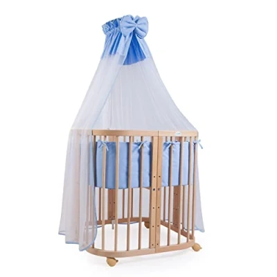 Imagen de Cuna móvil 7 en 1 de Madera Waldin con colchón, Que Crece el niño, ventilada, somier Regulable 5 Posiciones, Set Todo Incluido Naturaleza Tejidos Azul