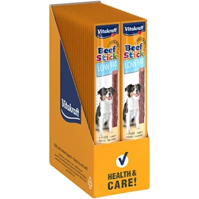 Imagen de Vitakraft Beef Stick, bajo en grasa, snack premio para perros con problemas de peso, carne magra pavo, contenido reducido sin azúcar añadido (50 uds x 12g)