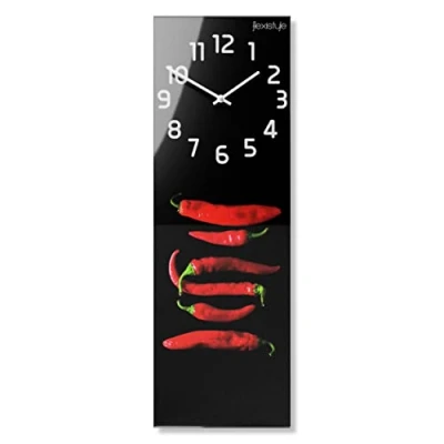 Imagen de FLEXISTYLE Reloj de pared rectangular cocina, 20 x 60 cm, cristal, con impresión directa rectangular, moderno, alargado