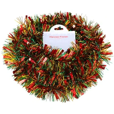 Imagen de Christmas Concepts® Tinsel navideño Fino/Grueso de 2 Metros decoración navideña (Rojo/Verde/Dorado)