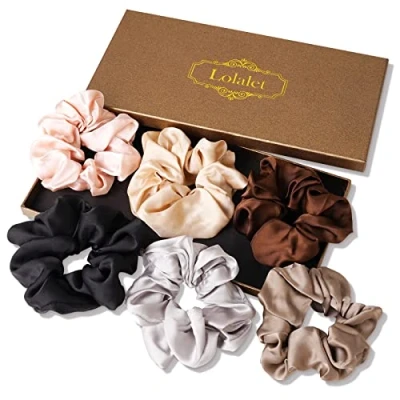 Imagen de Lolalet 6 Coleteros de Satén, Scrunchies Seda para Pelo Mujer Lazos Chica Suave Gomas Elástica Cabello A