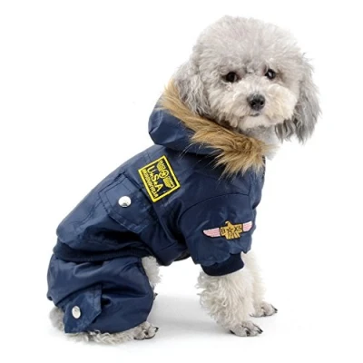 Imagen de Abrigo Selmai estilo traje de nieve forro polar para perros pequeños, impermeable, tipo aviador, con capucha (para raza pequeña)