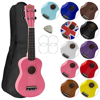 Imagen de Tiger Mad About SU8 PK Ukelele soprano en rosa, con estuche, púa y cuerdas de repuesto GRATIS, óptima para escuelas principiantes