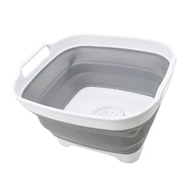 Imagen de SAMMART Sartén plegable de 7,5 L con tapón drenaje, lavabo plegable, tina portátil para lavar platos, bandeja almacenamiento cocina que ahorra espacio (blanco/gris, 1)
