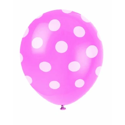 Imagen de Unique Paquete de 6 globos látex a lunares, color rosa oscuro, (57595)