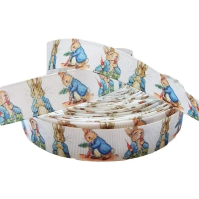 Imagen de Peter Rabbit &amp; Friends cinta de 2 m x 22 mm para decoración tartas cumpleaños personalizada, ideal envolver regalos, arcos o bolsas, cajas, tarjetas globo, arte