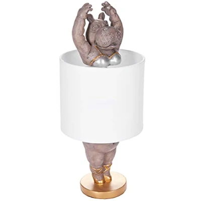 Imagen de BRUBAKER Lámpara de Sobremesa o Mesilla Hippo Ballerina con Base Cerámica y Pantalla Tela Altura 43 cm, Blanco Gris