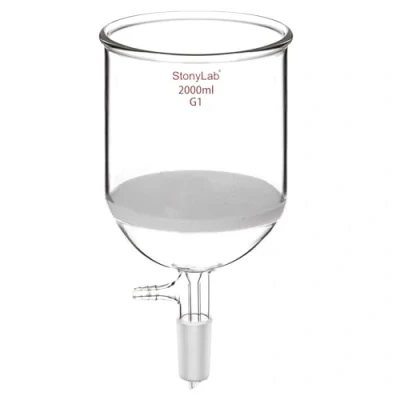 Imagen de StonyLab Vidrio de Borosilicato Embudo Filtración Buchner con Frita Gruesa, Diámetro Disco 155 mm, Profundidad 145 Junta Interna Cónica Estándar 24/40 y Tubo Vacío Serrado (2L)