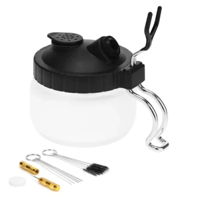 Imagen de QWORK® Kit de limpiador aerografo, bote limpieza con soporte, 5 cepillos limpieza, agujas 1 rasqueta