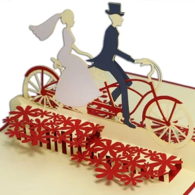 Imagen de LIN Pop Up 3D Tarjeta de felicitaciòn boda, Pareja en tándem (#88)