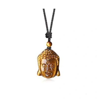 Imagen de COAI Collar Budista para Hombre y Mujer con Colgante Cabeza de Buda en Ojo Tigre Piedra Natural Gema Preciosa