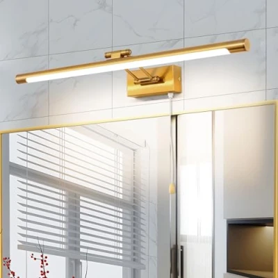 Imagen de TYhogar 60cm 12W Lámpara De Pared Con Espejo Baño Iluminación Imagen y Exhibición LED Aplique Interruptor Portalámparas Giratorio Latón Pulido Lectura Cabecera