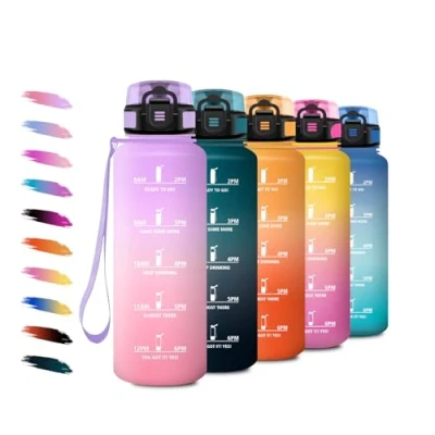 Imagen de Botella Agua 1,5L, Cantimplora Deportiva con Filtro, Reutilizable, Prueba de Fugas, Marcador Tiempo, para Escuela, Oficina, Cámping, Bicicleta, Correr, Senderismo