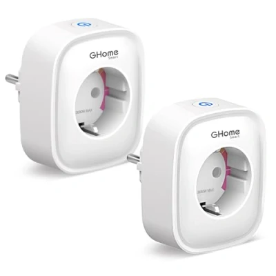 Imagen de GHome Smart Enchufe Inteligente,Enchufe Wi Fi Medidor Consumo,Compatible con Alexa y Google Home,Tomada Inteligente Programable Temporizador,Control Remoto por Voz APP,16A 3680W,Un Par