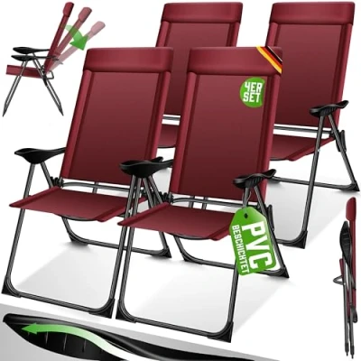 Imagen de KESSER® Juego de 2 Sillas Jardín Plegables Aluminio con Respaldo Alto Ajustable 7 Posiciones, Apoyabrazos Transpirables, Portátiles, Silla Camping para y Terraza, Beige
