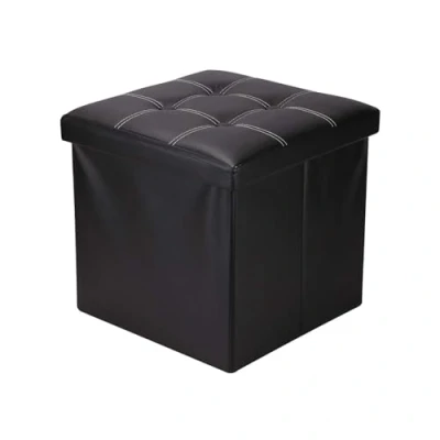 Imagen de Rebecca Mobili Puff Cubo Negro, Taburete reposapiés, Asiento para Sala de Estar, imitación Cuero Medidas: 30 x cm (AxANxF) Art. RE4257