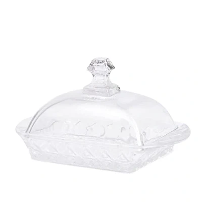 Imagen de PULLMER Mantequera de cristal con tapa transparente pared gruesa y perfecta conservación para mantequilla, diseño moderno, recipiente mantequilla lavavajillas