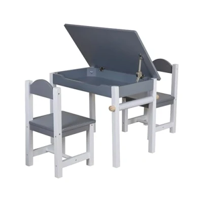 Imagen de Mesa Infantil Plegable con Rollo de Papel y 2 sillas, Espacio Almacenamiento, Pintura Compartimento Juego Muebles para niños