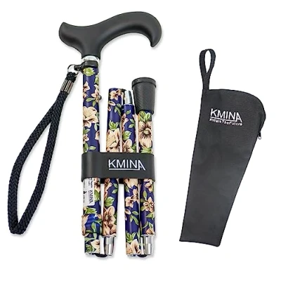 Imagen de KMINA PRO Bastones Plegables para Mayores, Mayores Mujer, Bastón Plegable Mujer Regulable, Extensible, Caminar Ancianos, Flores Azul.