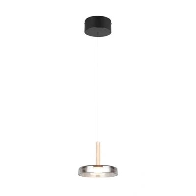 Imagen de Trio Lighting Lámpara colgante LED Celeste, cromo/madera, Ø 22 cm, cristal, atenuable