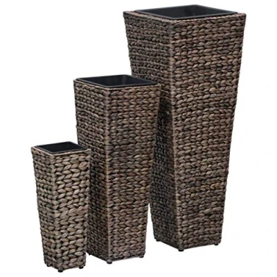 Imagen de vidaXL Conjunto de Arriates 3 pzas, Macetas Maceteros para Plantas, Jardineras Flores, Floreros Jardín Patio, Jacinto Agua Marrón Oscuro