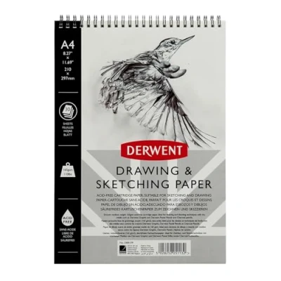 Imagen de Derwent 2300139 Bloc vertical en Tamaño A4 Para Bocetos, 30 Hojas, Papel Texturizado Sin Ácido, Cuaderno de Notas Espiral, Calidad Profesional