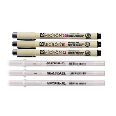 Imagen de Sakura Pigma Micron 3 fineliners + Gelly Juego de bolígrafos punta fina y mediana, color blanco White sizes