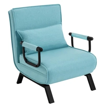 Imagen de WOLTU Sofá Cama, Sillón Reclinable con Respaldo Ajustable, Puff Cama 1 Plaza, Butaca de Salón 3 en 1, Sillon Individual Almohada y Reposabrazos, Lino + Esponja Elastica, Azul