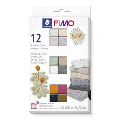 Imagen de STAEDTLER 8013 C12 5 FIMO Effect Arcilla de modelado polimérica endurecedora al horno, boho, colores surtidos (paquete 12 bloques 25 g)