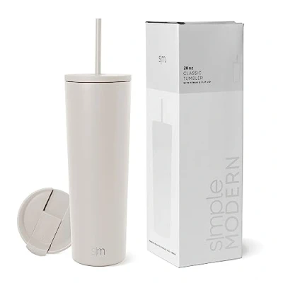 Imagen de Simple Modern Vaso Térmico con Pajita y Tapa, de Café Botella Agua Reutilizable Acero Inoxidable Taza para Viajes, Beige (Almond Birch), 830ml