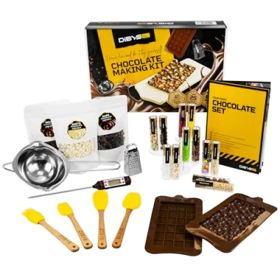 Imagen de DIBYS Kit para Hacer Chocolate Niños y Adultos DIY Set con 12 Toppings Naturales Idea de Regalo Creativo Cumpleaños Navidad Fábrica Juego Artesanía