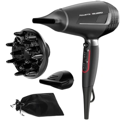 Imagen de Rowenta x Karl Lagerfeld K/pro Stylist CV888L Secador de pelo 2200 W con motor AC Pro, 6 ajustes velocidad/temperatura, revestimiento Keratin &amp; Glow, 2 boquillas concentradoras y difusor