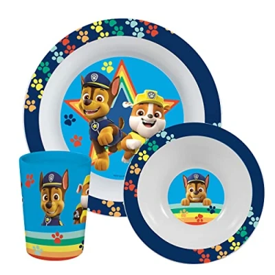 Imagen de Paw Patrol juego de desayuno, vajilla 3 piezas con plato, cuenco y vaso, infantil plástico, apta para lavavajillas microondas